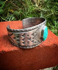 Image 3 of WL&A Handmade Ingot Royston Blue Arrowhead Head Cuff - Size 6 to 6.25 Inch Wrist