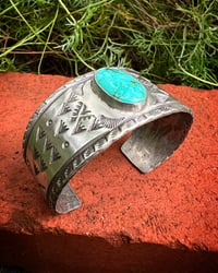 Image 4 of WL&A Handmade Ingot Royston Blue Arrowhead Head Cuff - Size 6 to 6.25 Inch Wrist