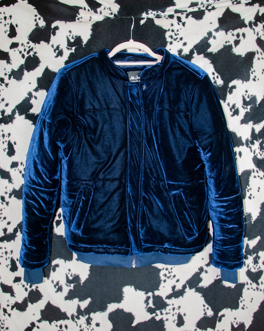 SOURCE blue velvet puffer jacket