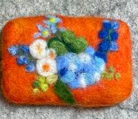 Image 1 of Blue Floral on Orange