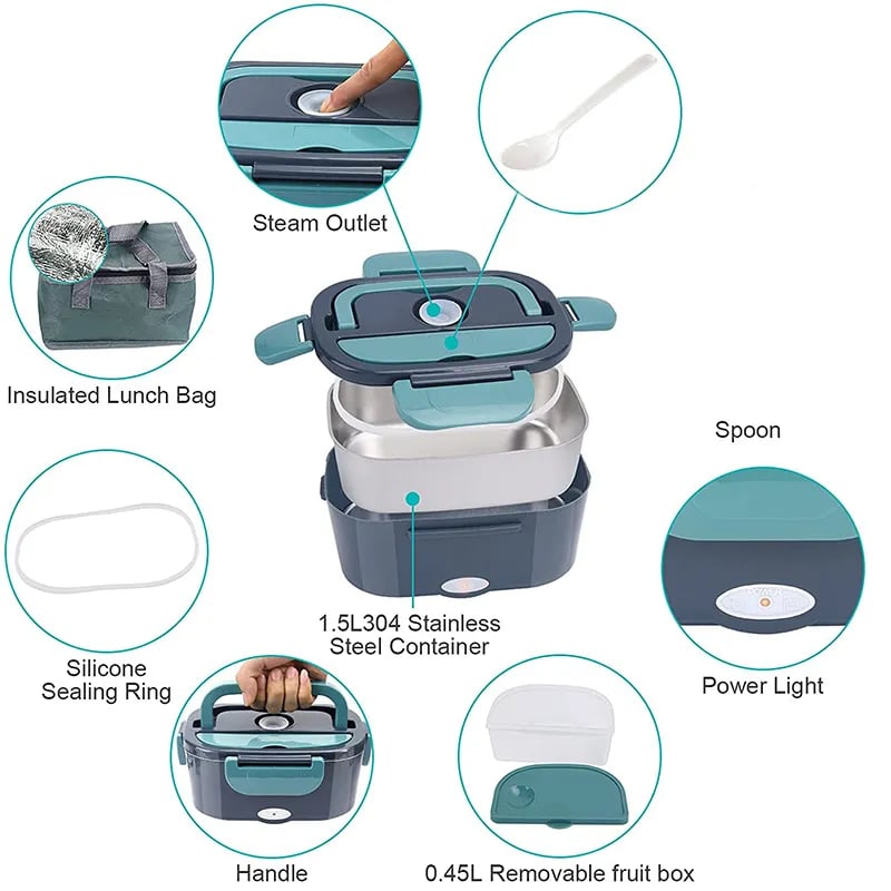 Portable Car Electric Heating Lunch Box With Leak Proof Warmer And Heated Stainless Steel Container 