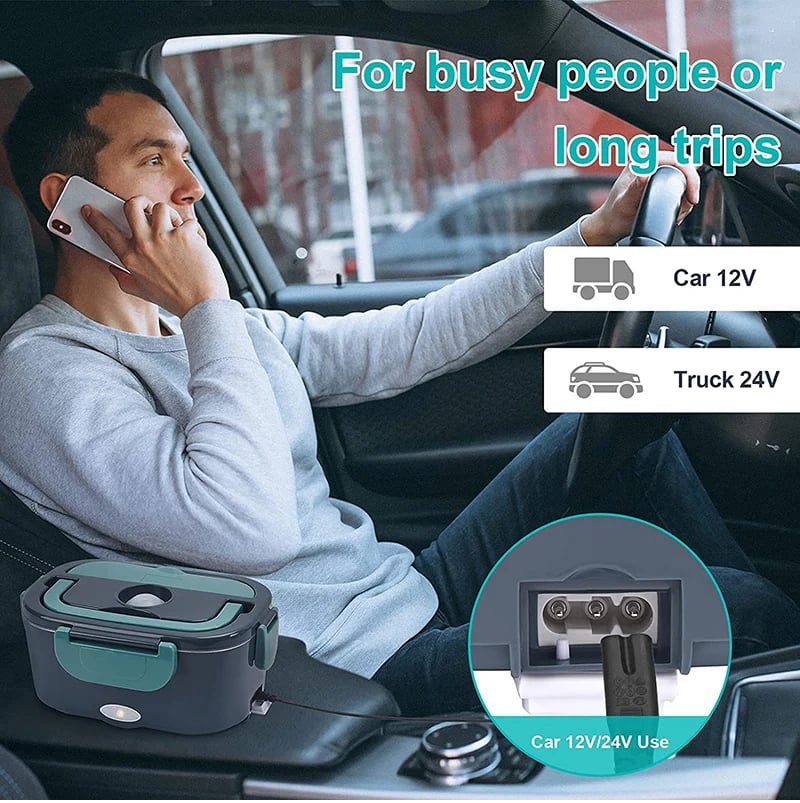 Portable Car Electric Heating Lunch Box With Leak Proof Warmer And Heated Stainless Steel Container 
