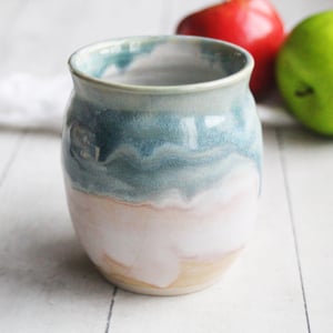 Image of Handmade Deep Ocean Blue and White Glazed Mug, 14 oz. Stoneware Pottery Coffee Cup, Made in USA