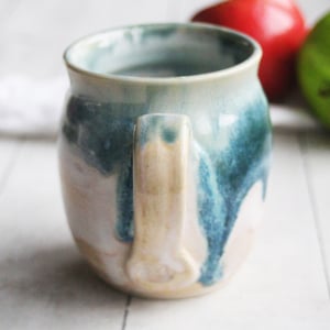Image of Handmade Deep Ocean Blue and White Glazed Mug, 14 oz. Stoneware Pottery Coffee Cup, Made in USA
