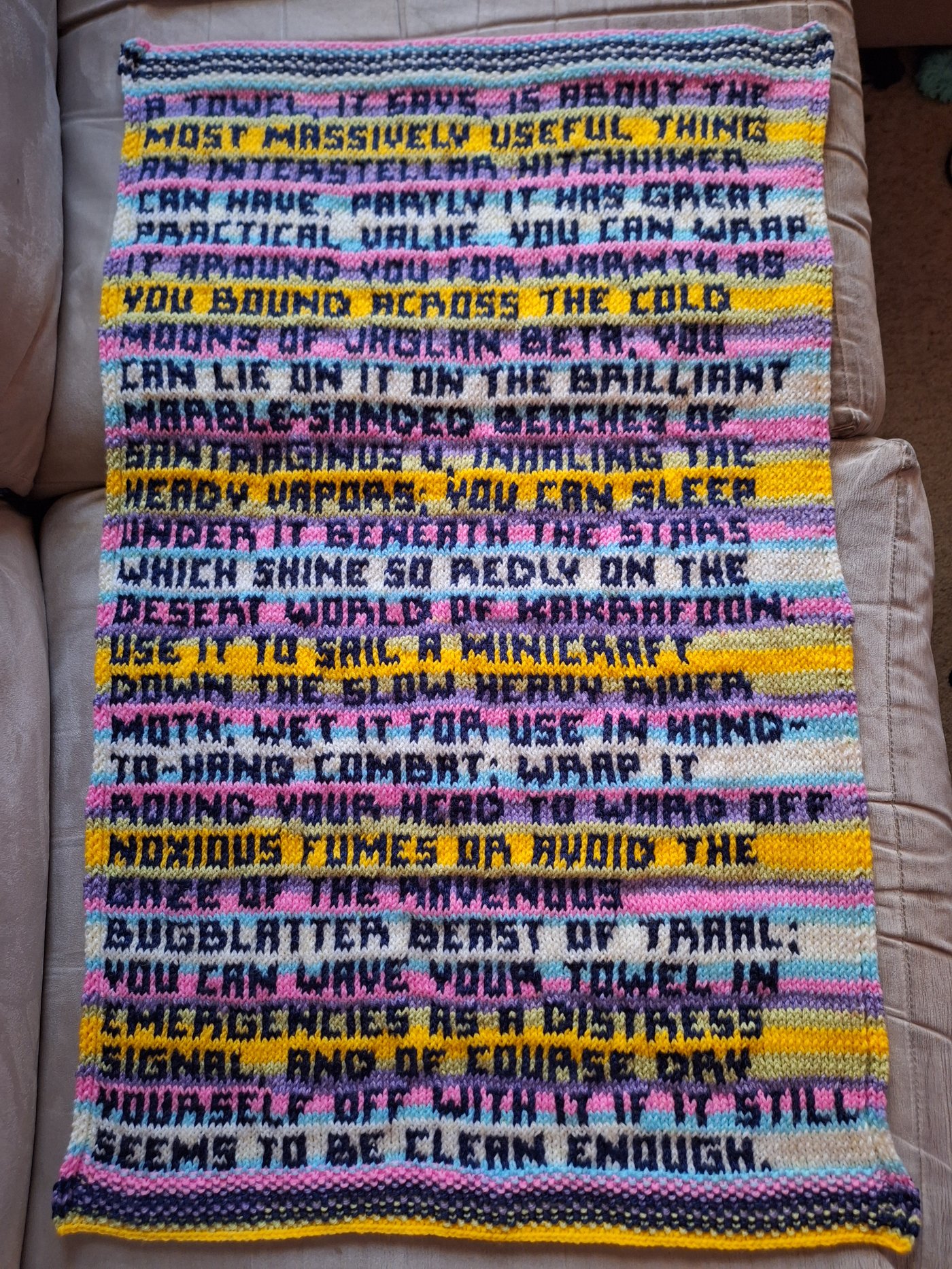 Hitchhikers Guide Towel With Full Quote Made To Order Tea Shop Crafts