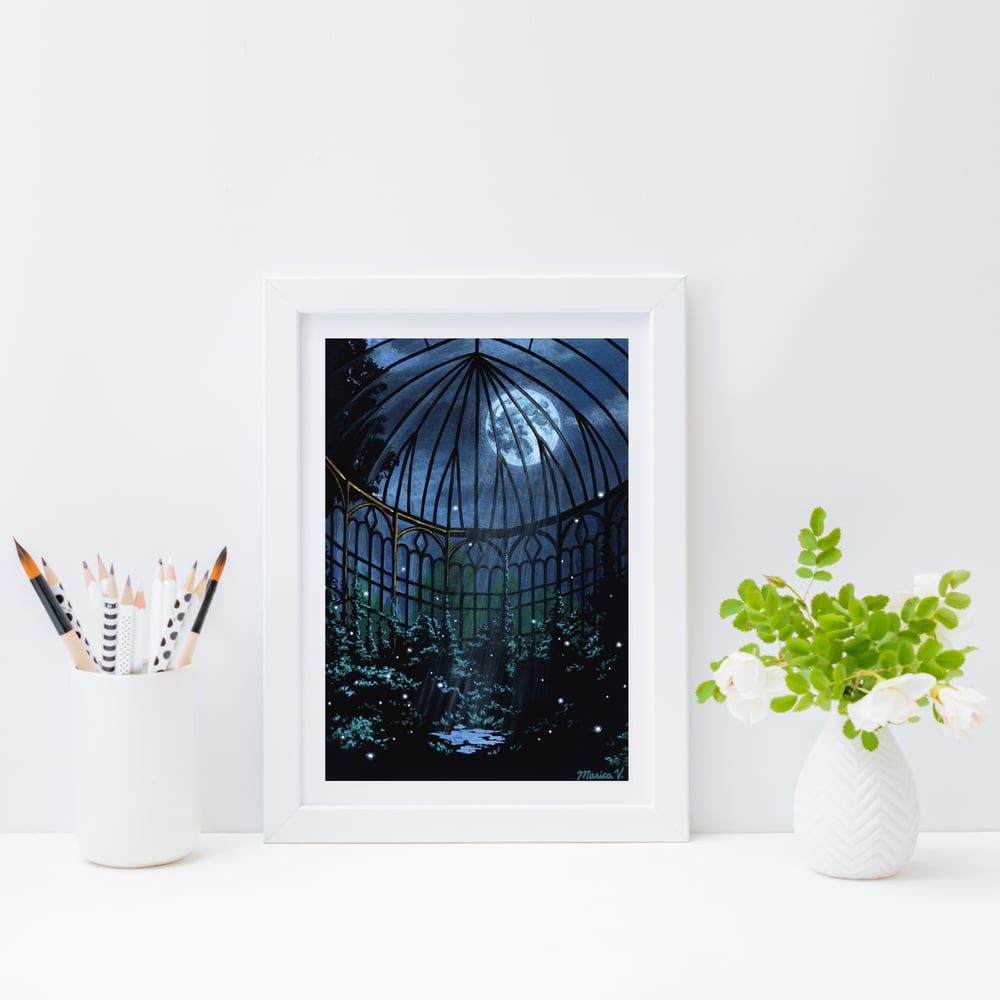 "Moonlit Conservatory" Hand-Embellished Postcard Print