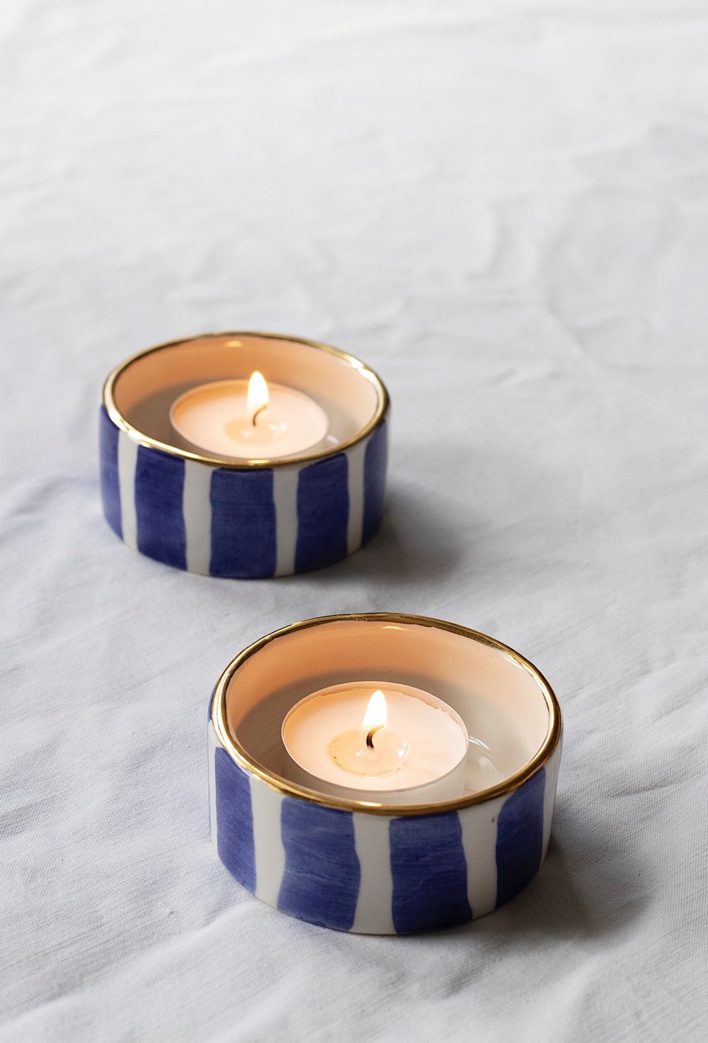 Image of STRIPED COBALT BLUE TEALIGHT - Set of Two