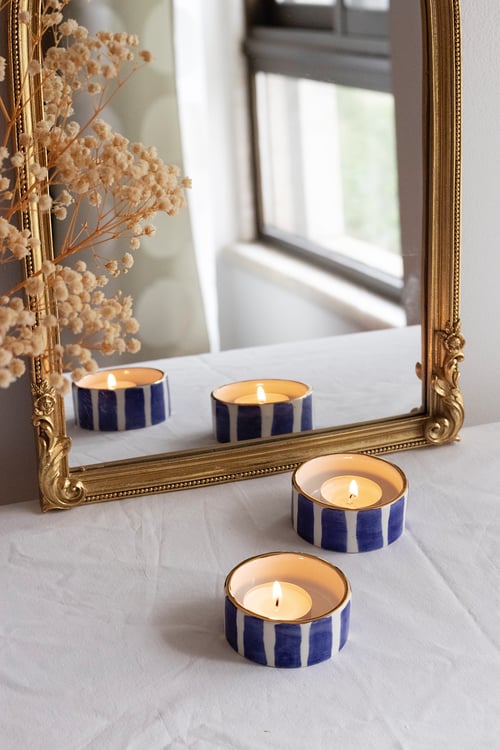 Image of STRIPED COBALT BLUE TEALIGHT - Set of Two
