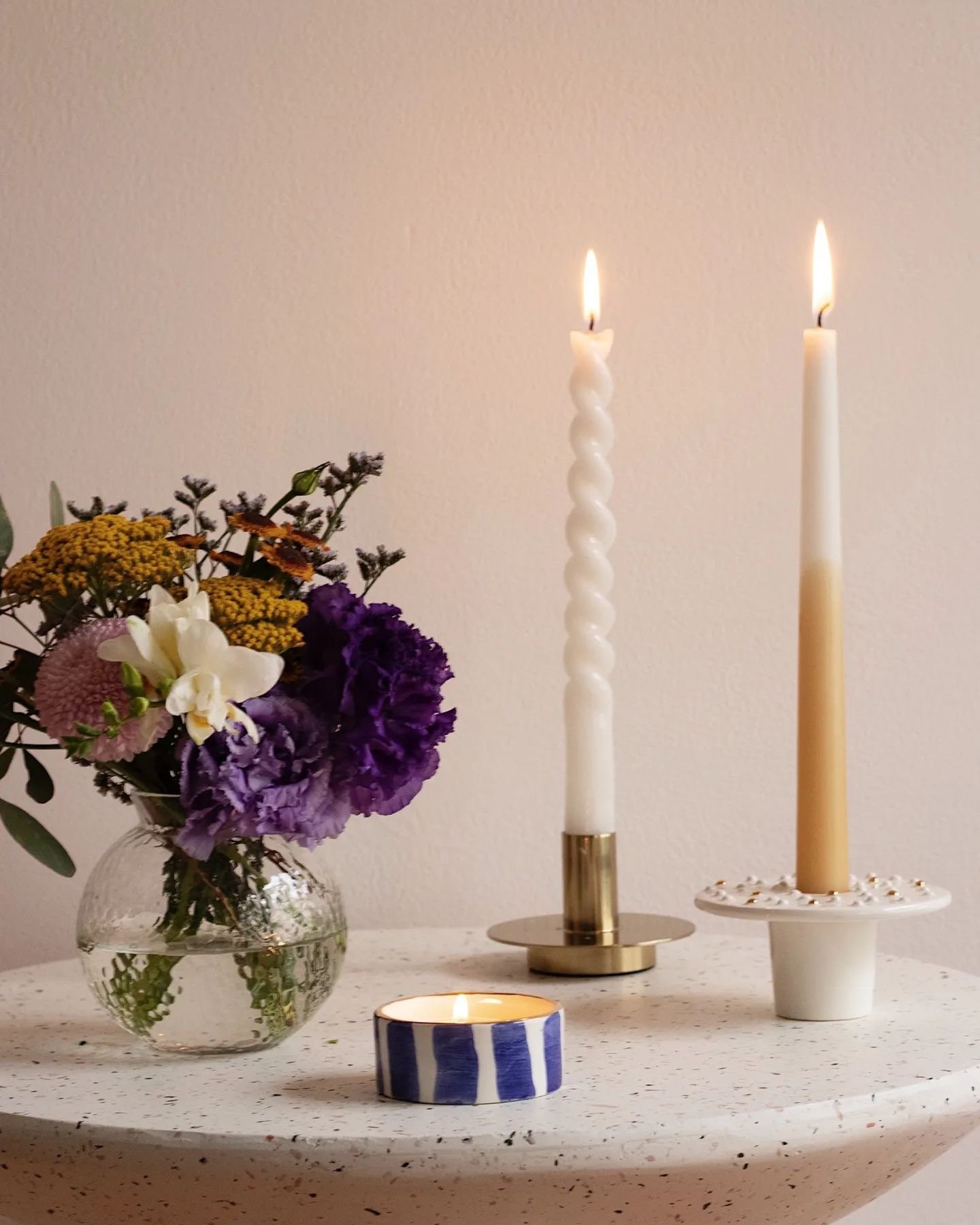 Image of STRIPED COBALT BLUE TEALIGHT - Set of Two