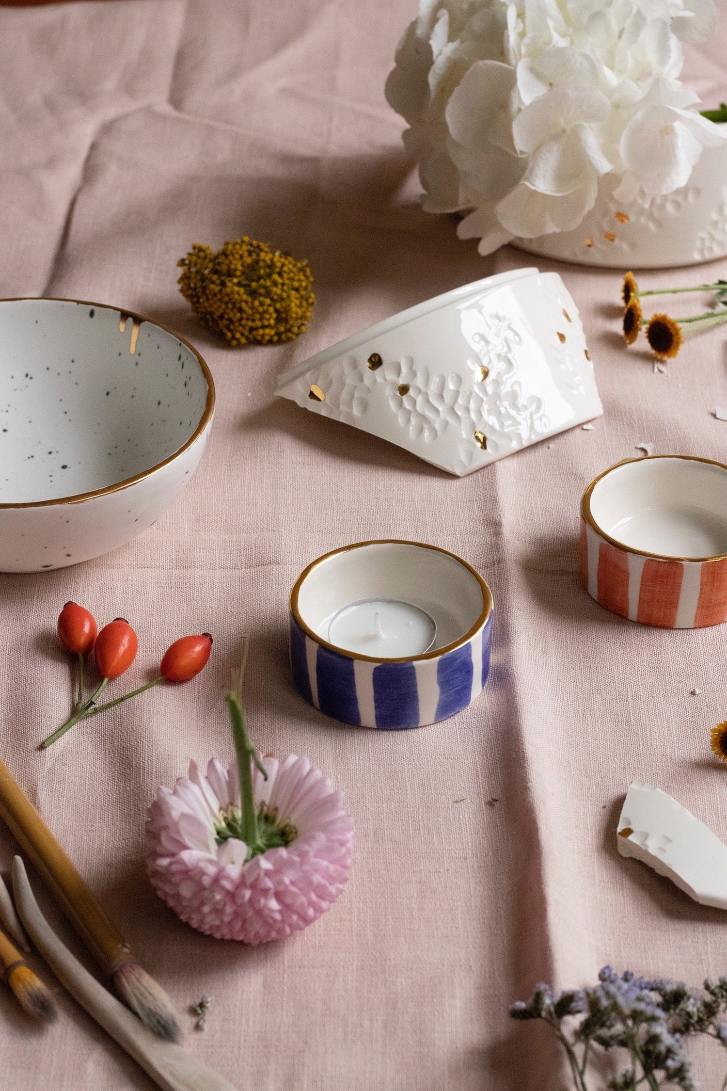 Image of STRIPED COBALT BLUE TEALIGHT - Set of Two