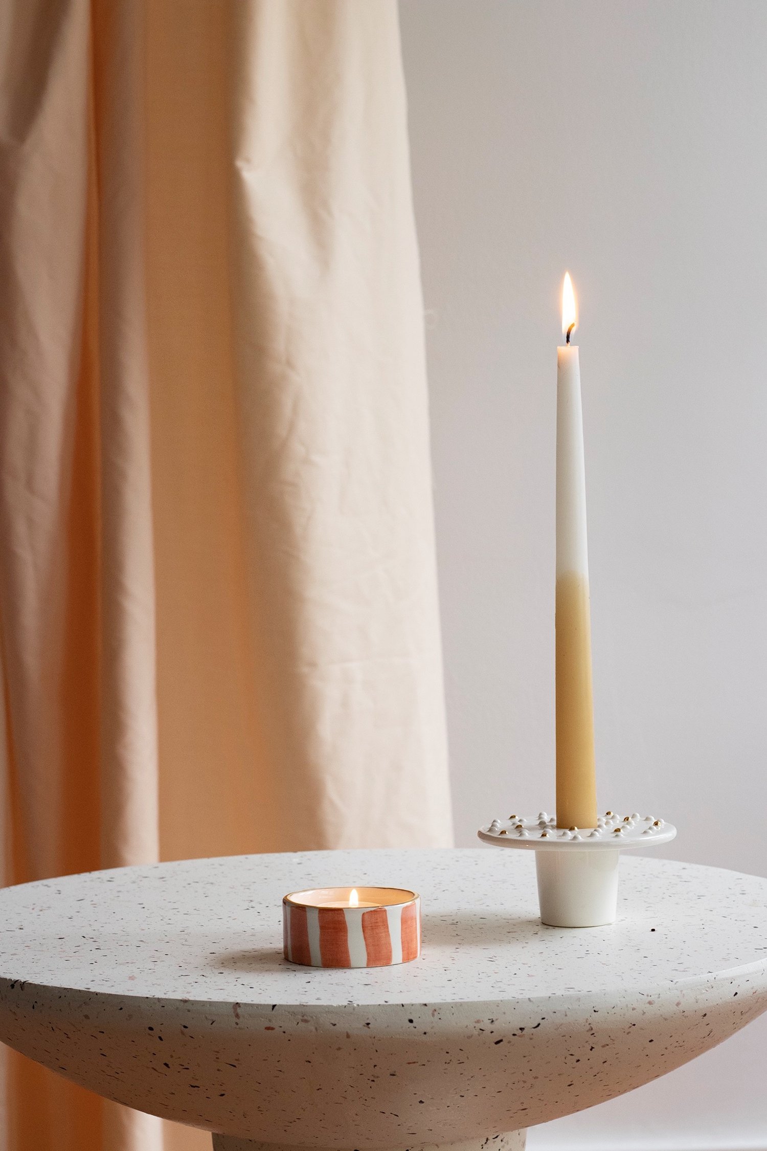 Image of STRIPED TERRACOTTA TEALIGHTS - Set of Two