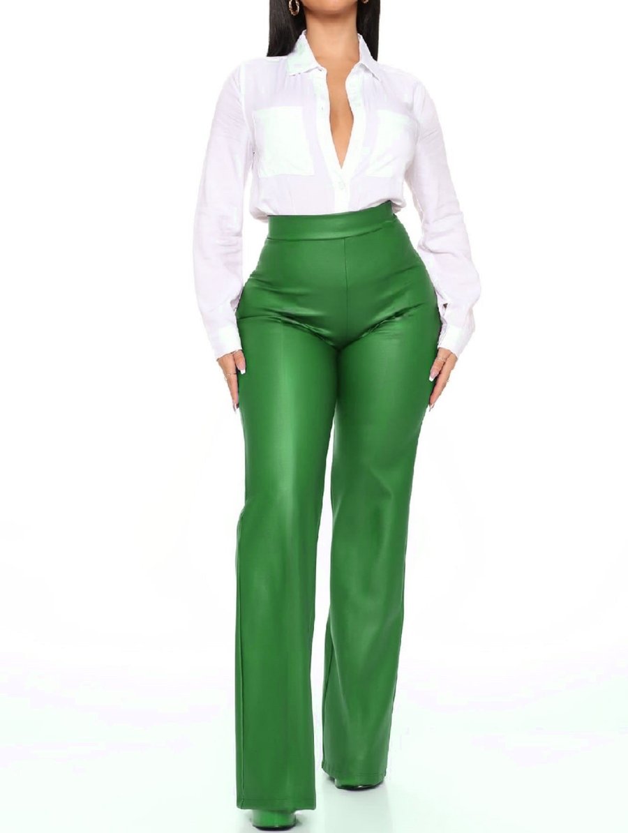 Image of 3PACK FAUX LEATHER HIGH WAIST STRETCH PANTS-GREEN