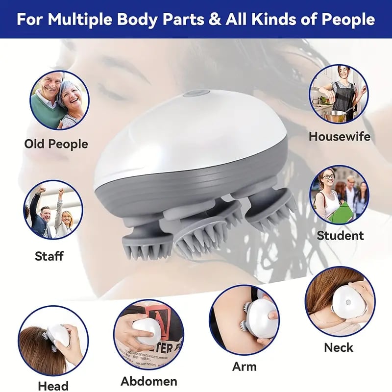 AquaSoothe™ Waterproof Scalp Massager - Deep Tissue Relaxation for Head, Neck, and Body