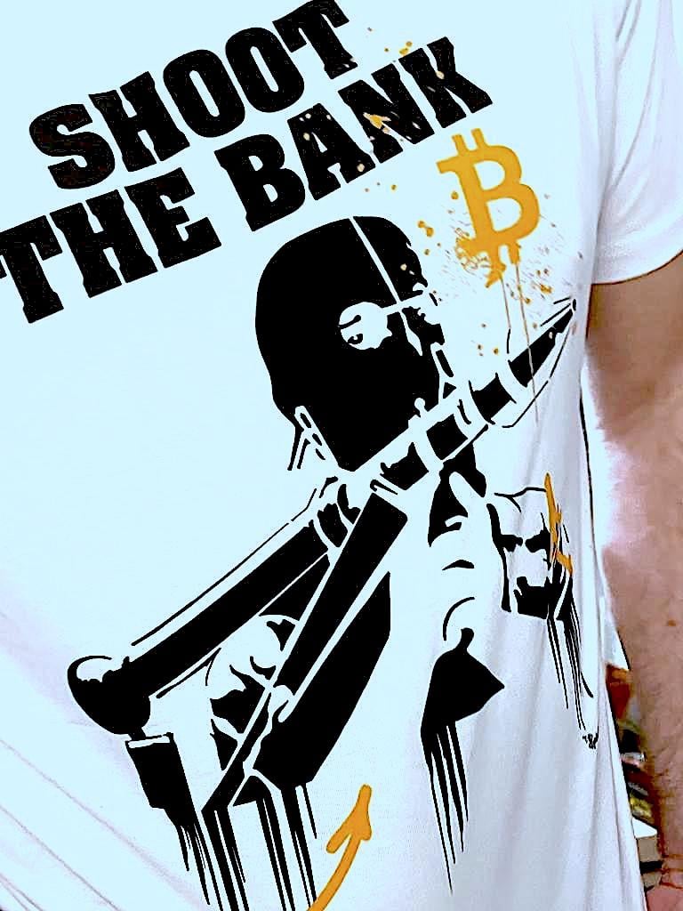 TEE SHIRT SHOOT THE BANK x BITCOIN. By JPMalot