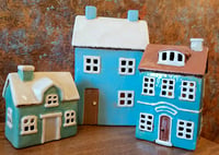 Image 1 of Tealight Houses - Green and Blue