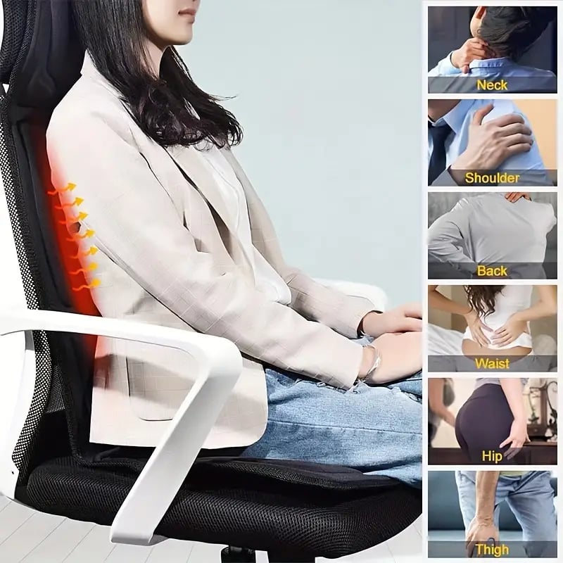 ThermaRelax™ Home Massage Heating Cushion: 5 Motor Vibration, 3 Hot Seat 