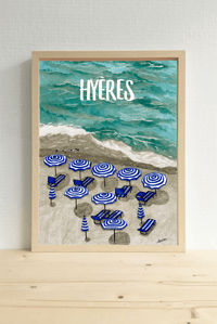 Affiche Illustration Hyères Plage Parasols