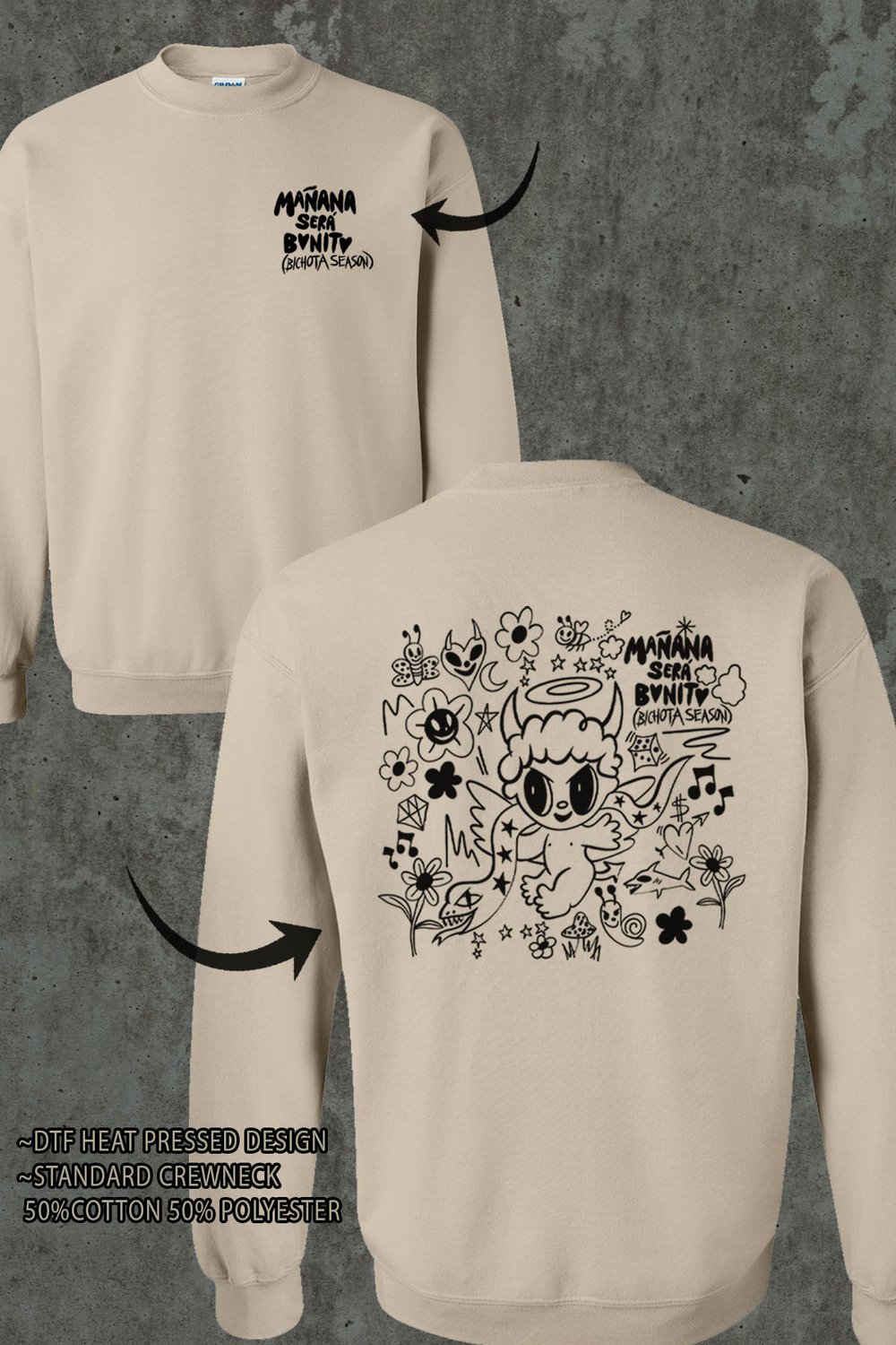 Image of CREWNECK BICHOTA SEASON FRONT AND BACK DESIGN