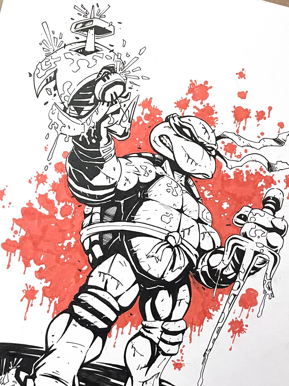 Teenage Mutant Ninja Turtles Raphael vs Mouser Original ART