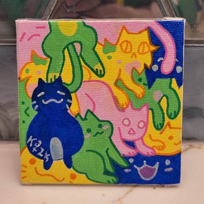 Image of "The Squad" 4x4 inch original painting