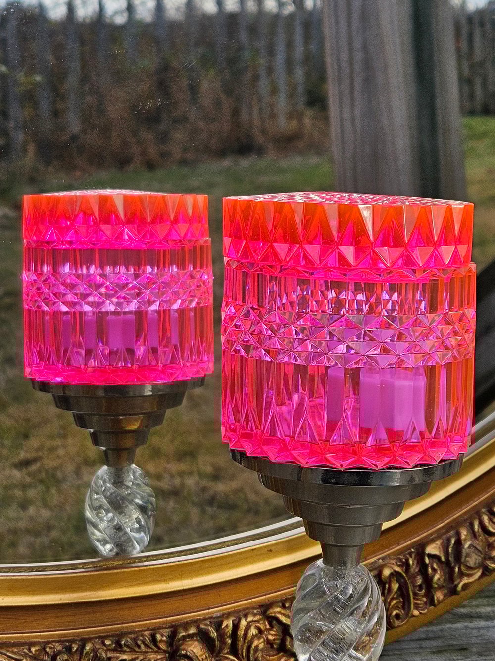 Image of Neon Pink Diamond Cut Box/ Lantern