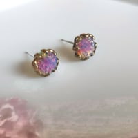 Image 1 of Opal Stud Earrings - Vintage Glass Fire Opal Post Earrings