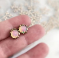 Image 2 of Opal Stud Earrings - Vintage Glass Fire Opal Post Earrings