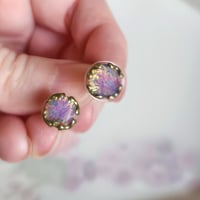 Image 4 of Opal Stud Earrings - Vintage Glass Fire Opal Post Earrings