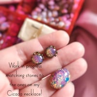 Image 5 of Opal Stud Earrings - Vintage Glass Fire Opal Post Earrings