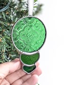 Vintage Patterned Green Stained Glass Bauble Ornament