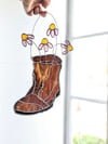 Coneflower Botanical Stained Glass Boot