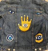Image 3 of Evil Eye Protection  painted on Levi’s Denim Jacket - acrylic paint/markers 