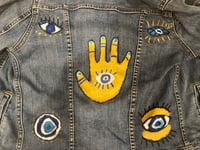 Image 4 of Evil Eye Protection  painted on Levi’s Denim Jacket - acrylic paint/markers 