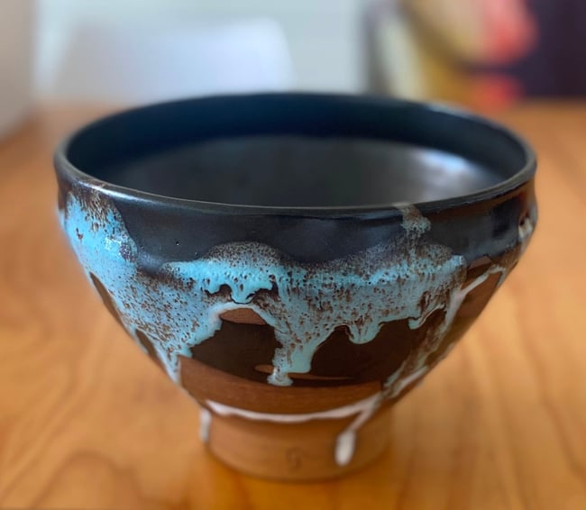 Medium Bowl no. 1 with black and white layered glazes