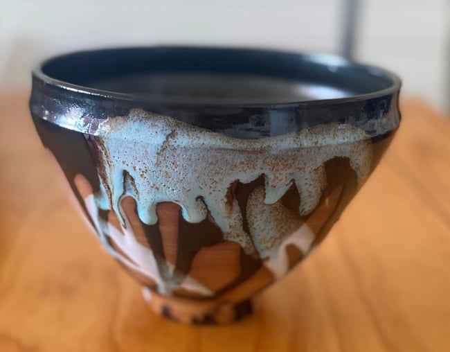 Medium Bowl no. 1 with black and white layered glazes