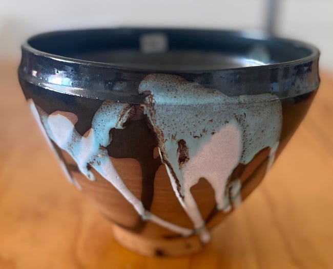 Medium Bowl no.2 with black and white layered glazes