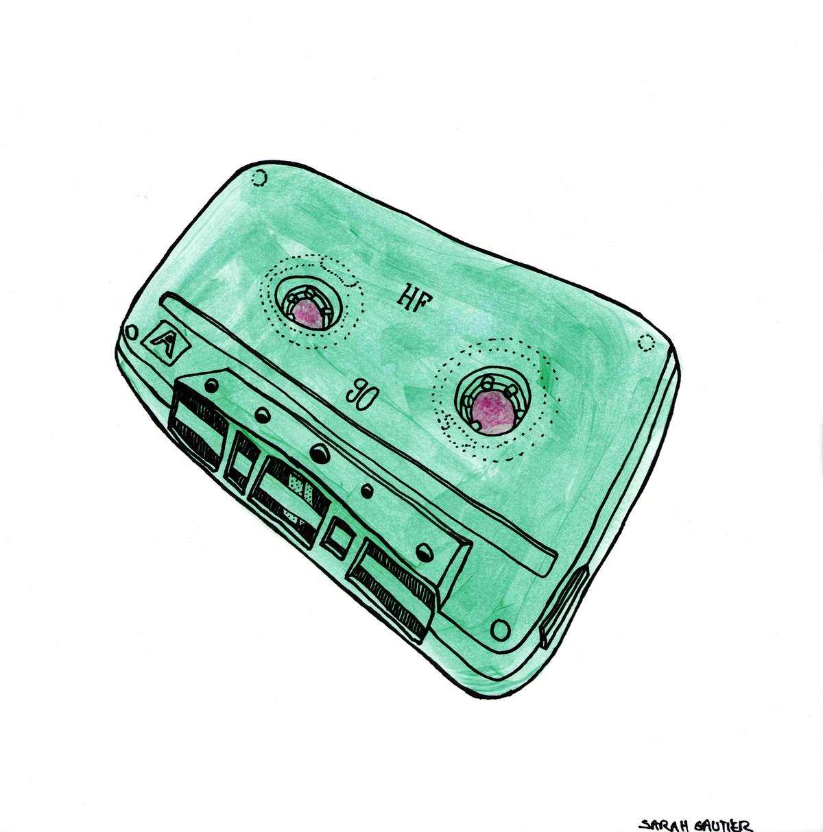 Image of Cassette verte - Dessin original (25x25cm)