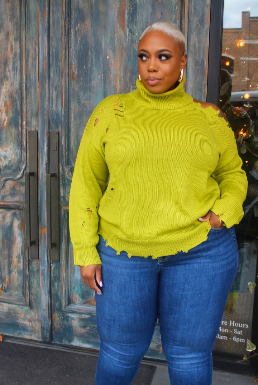 Image of Chartreuse Distressed Sweater