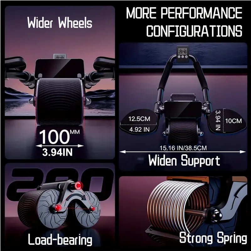 PrecisionCore Ab Roller Wheel Set: Advanced Abdominal Workout System with Automatic Rebound, Timer