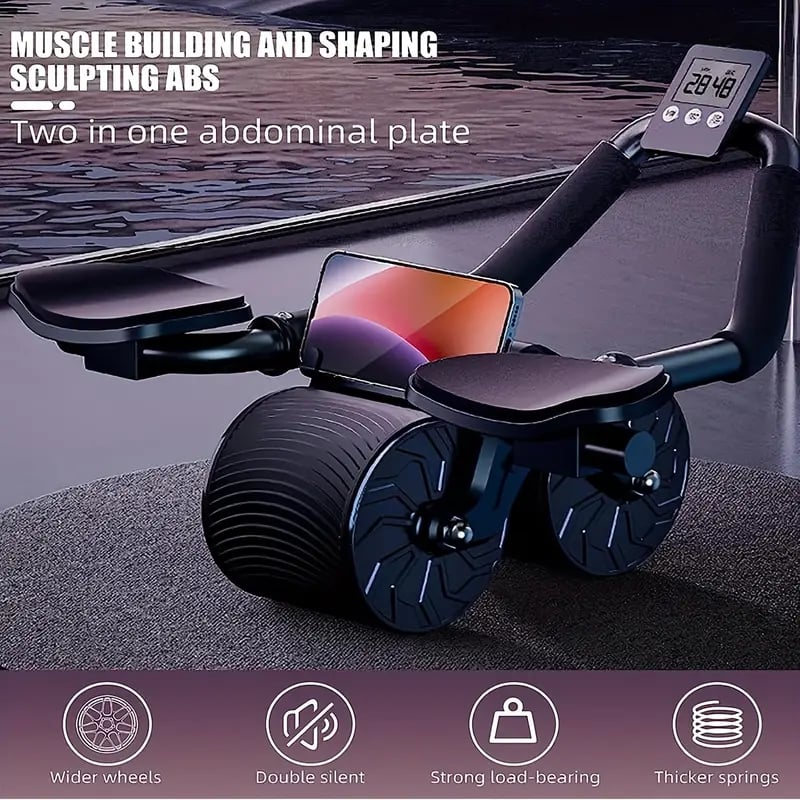PrecisionCore Ab Roller Wheel Set: Advanced Abdominal Workout System with Automatic Rebound, Timer