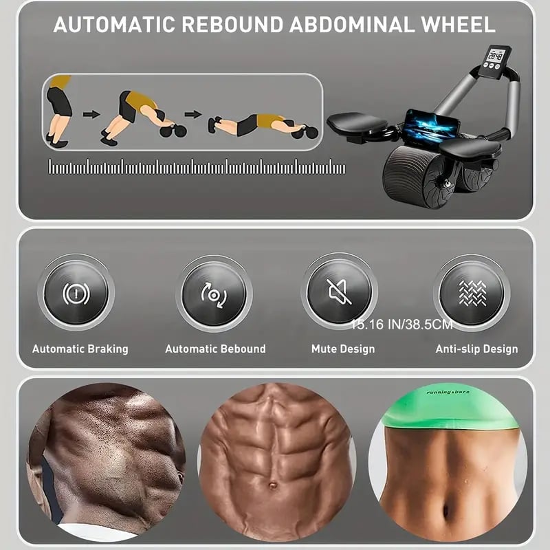 PrecisionCore Ab Roller Wheel Set: Advanced Abdominal Workout System with Automatic Rebound, Timer