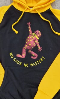 Image 3 of Mr. Blobby No Gods No Masters yellow/black hoodie