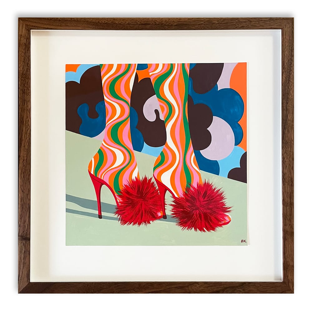 Image of Furry Shoes framed original painting