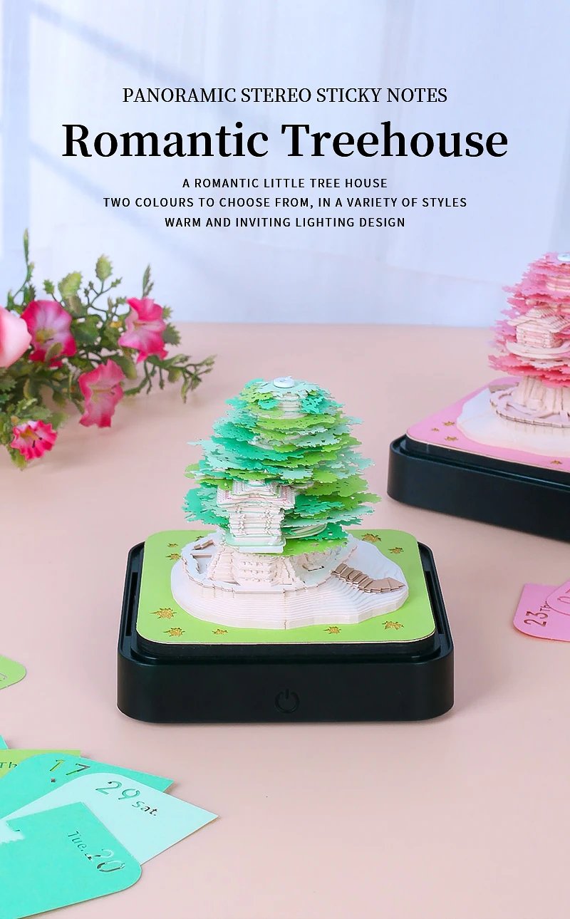 3D Notepad Sakura Tree House Memo Pad Office Calendar Paper Set Your Goals And Dreams For 2024 