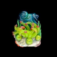 Image 1 of XXXL. Bright Green Anemone with Clownfish Coral Reef Sculpture Bead - Flamework Glass