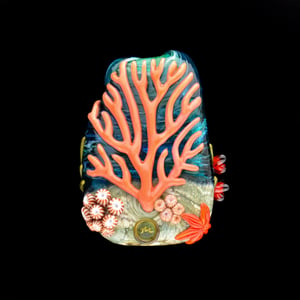 Image of XXXL. Firecracker Anemone with Clownfish Coral Reef Glass Sculpture - Flameworked Glass