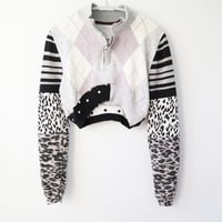 Image 1 of black and white gray turtleneck zipper courtneycourtney adult L large long sleeve sweater shrug