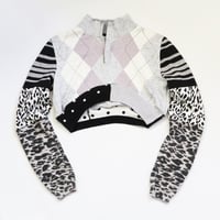 Image 3 of black and white gray turtleneck zipper courtneycourtney adult L large long sleeve sweater shrug