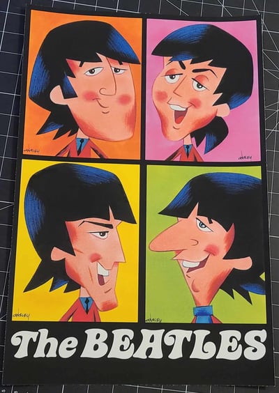 Image of THE BEATLES! 11x17 PRINT! A TRIBUTE TO THEIR 1965 TV CARTOON! JOHN PAUL GEORGE and RINGO!