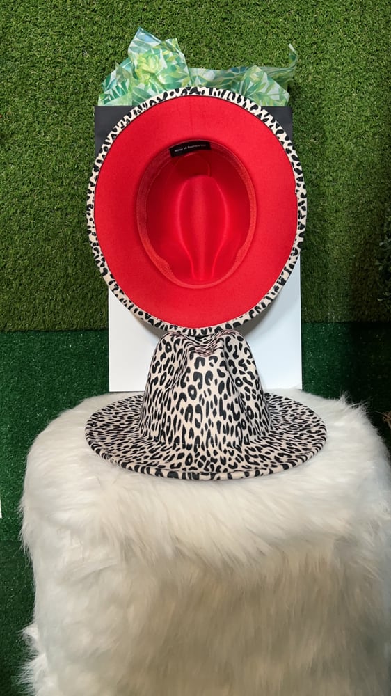 Image of Dirty Diana Fedora in White Leopard with Red bottom